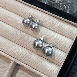 戴妃四爪镶钻真多麻珍珠耳钉12mm小灯泡耳环女款2025新款爆款耳饰