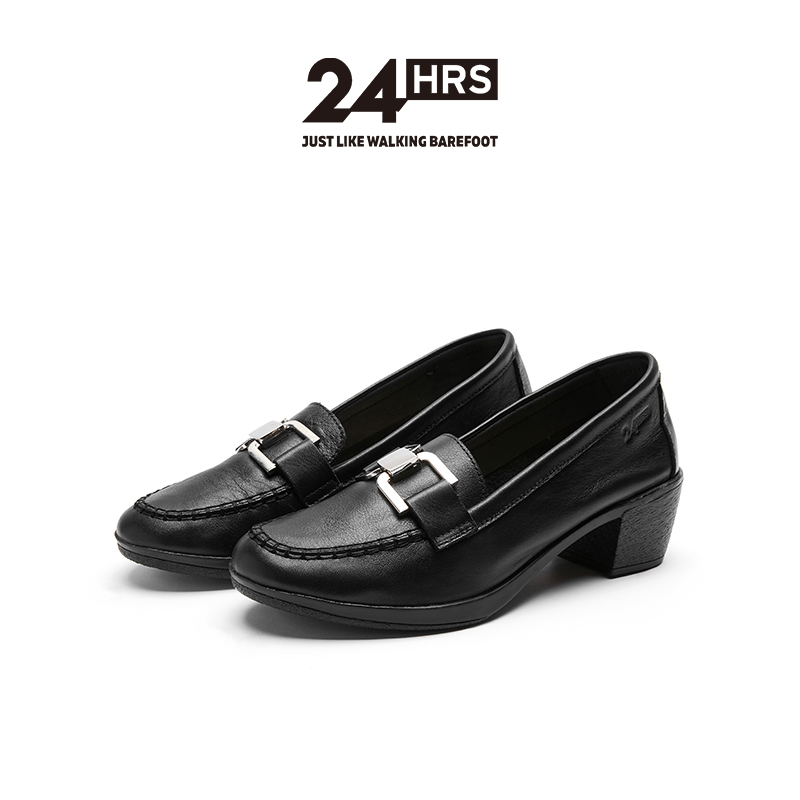 24Hrs西班牙进口小牛皮中跟单鞋