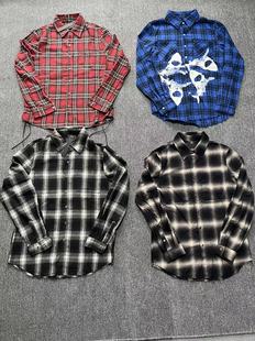 凯特自主蓝鲨鱼红格子黑白格子衬衫外穿内搭打底高街入门宽松潮牌