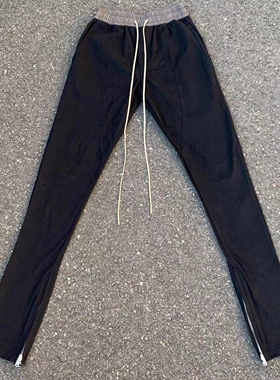 4th新款经典撞色修身百搭高街拉链布裤 男女加长堆积感休闲裤