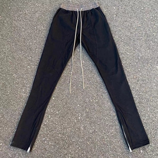 4th新款经典撞色修身百搭高街拉链布裤 男女加长堆积感休闲裤