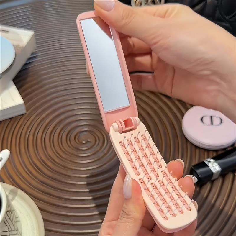 折叠头皮按摩梳女家用蓬松梳旅行便携小随身按摩头皮经络镜子一体