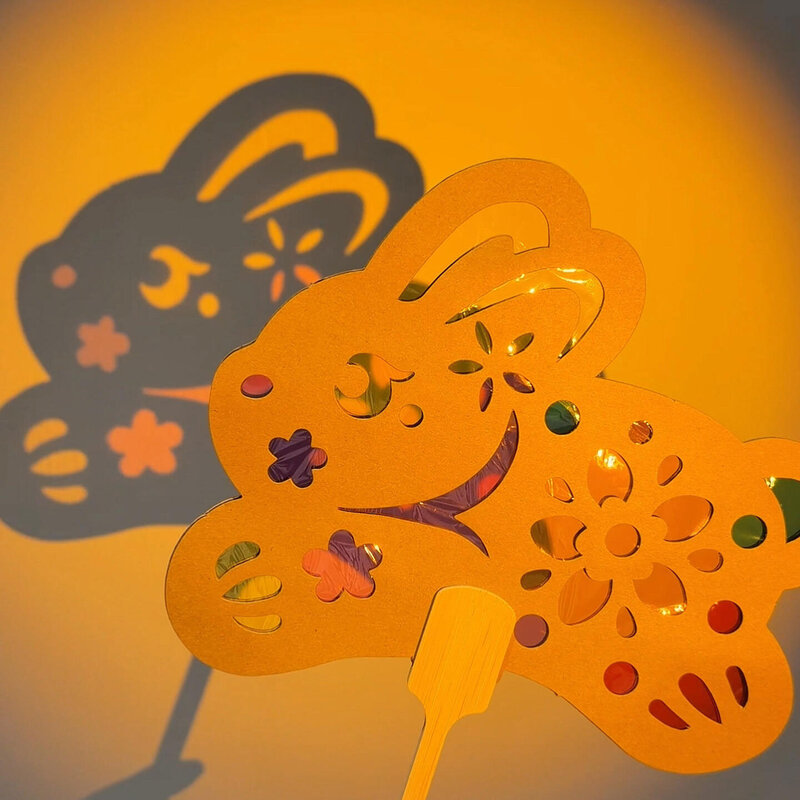 中秋节手持光影扇子幼儿园手工diy材料包纸板扇环保节日环创装饰