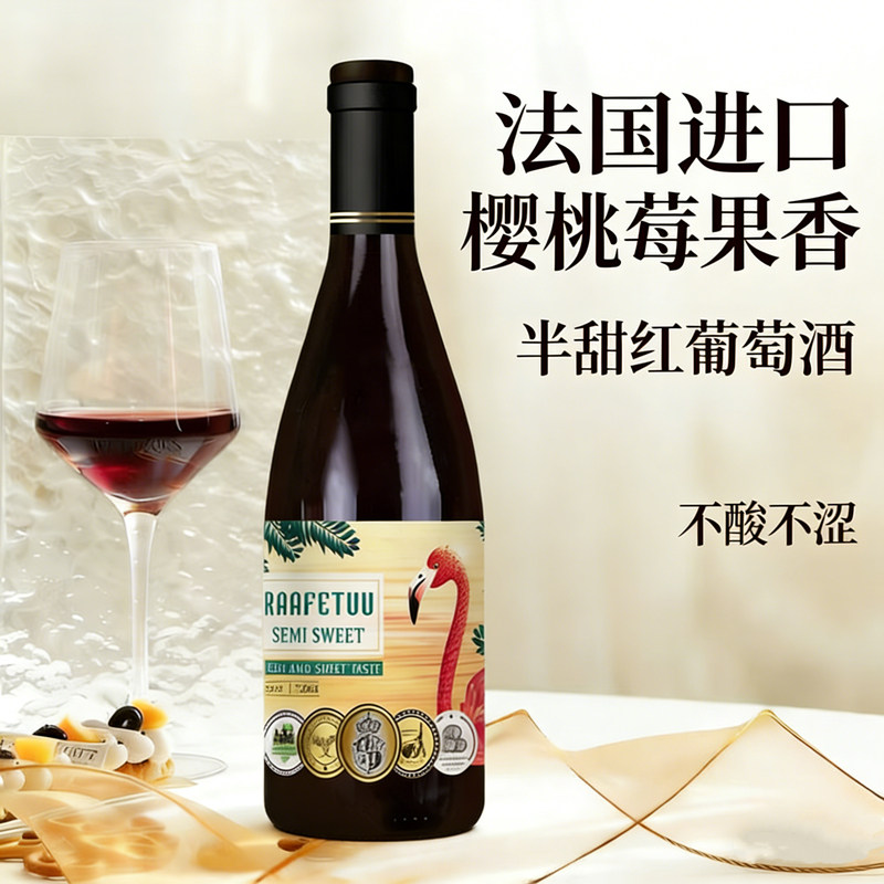 14度法国红葡萄酒6支装进口半甜型红酒适合女士喝的甜红酒整箱