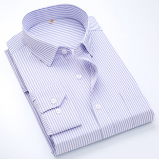 2019新款光大银行男士长袖衬衫紫色细条纹衬衣光大行服工作服制