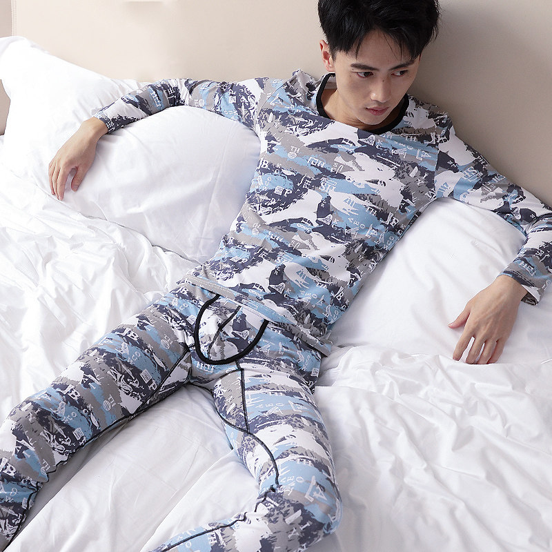 男士保暖内衣套装薄款棉质秋衣秋裤青年性感运动圆领打底秋冬季