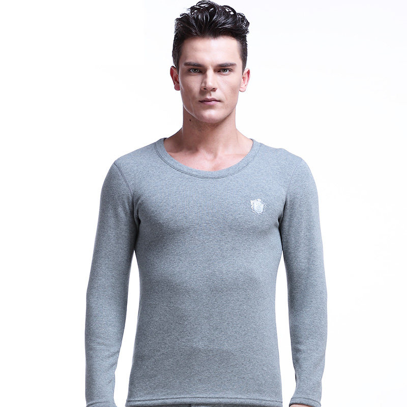 奥元素男士秋衣单件加厚加绒圆领修身防寒打底保暖上衣内衣男冬季