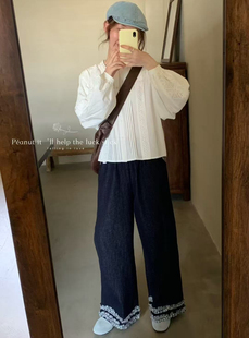复古刺绣花边长袖 时尚 ins潮法式 女 衬衫 新款 2025秋季 韩版