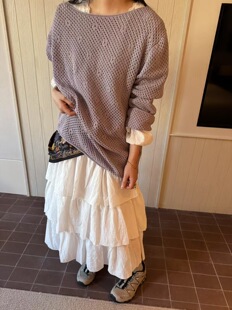 ins潮宽领长袖 新款 时尚 女 花纹镂空针织衫 2025秋季 coffee小姐 韩版