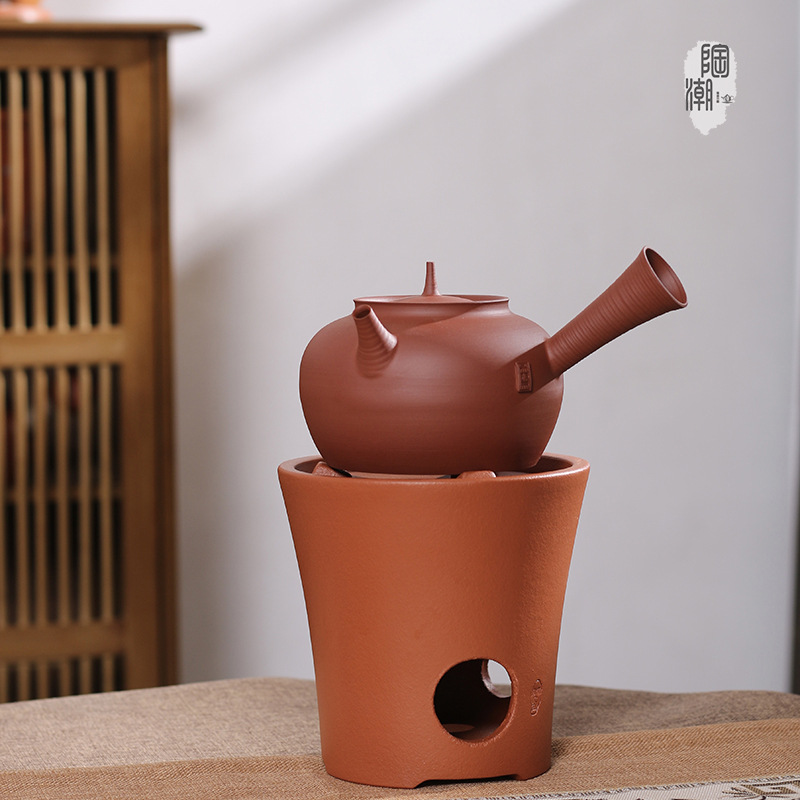 【陶潮文创】全手烧水复古功夫茶红泥泉水砂铫陶壶煮水煮茶壶家用