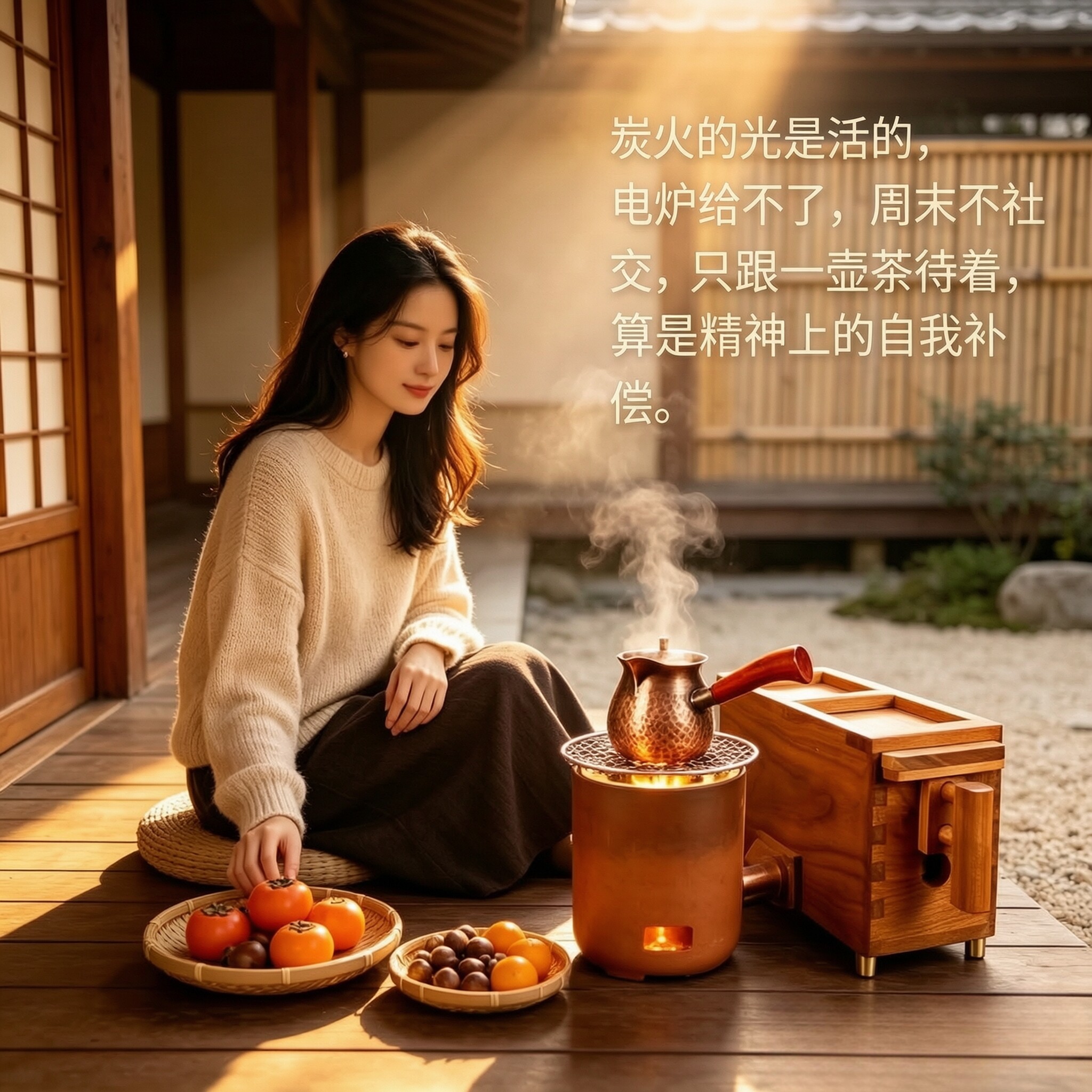 纯手工樱桃木风箱炭炉围炉煮茶