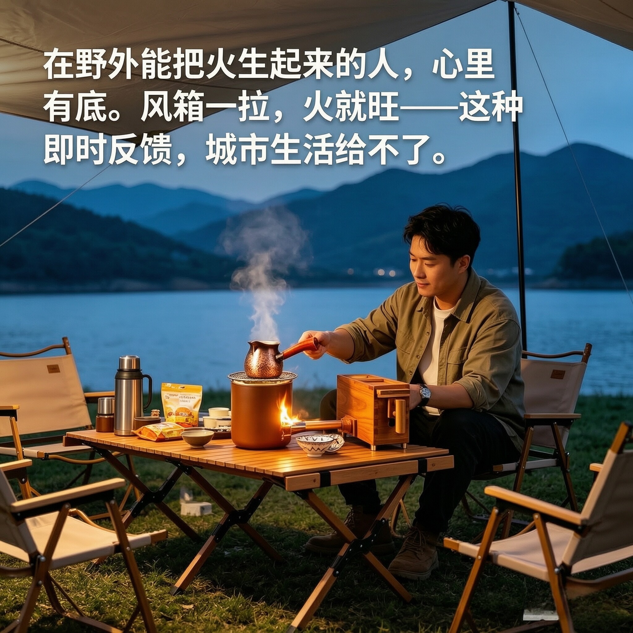 纯手工樱桃木风箱炭炉煮茶套装