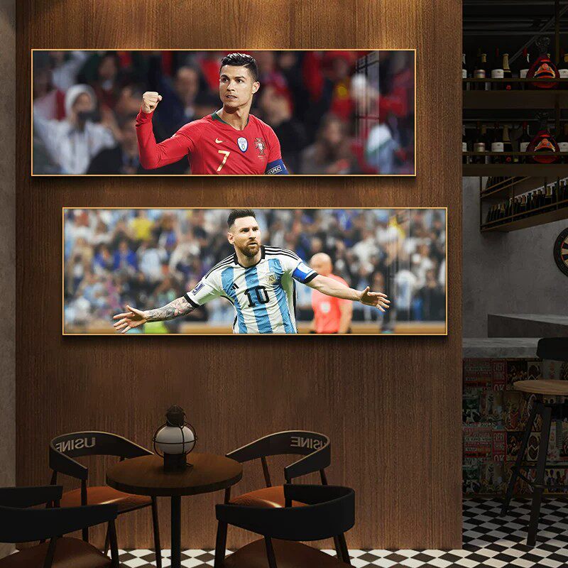 C罗梅西店体育彩票装饰背景装饰发光灯画装饰画足球明星挂画墙面