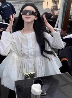 气质长袖白色衬衫女2025春夏新款复古上衣设计感拼接娃娃衫衬衣