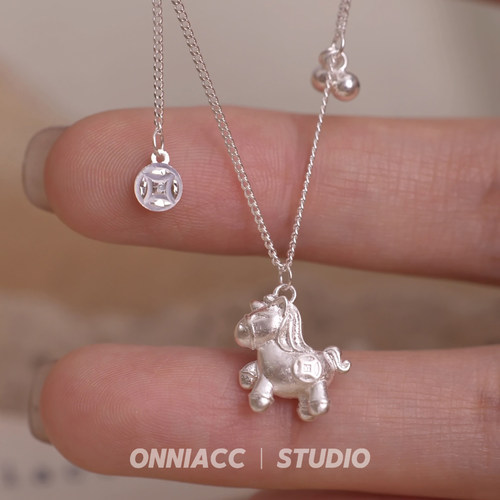 马上有米纯银小马项链锁骨链