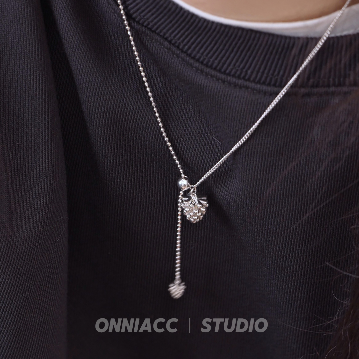 松果吊坠项链女锁骨链纯银