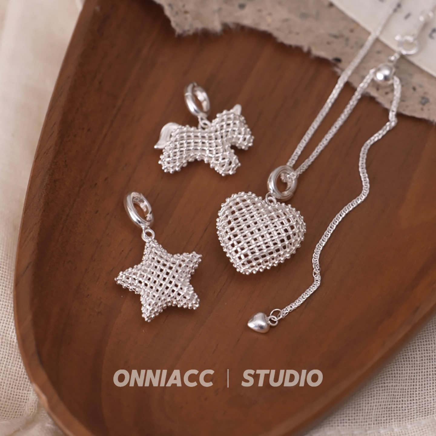 五角星爱心小马吊坠项链女纯银