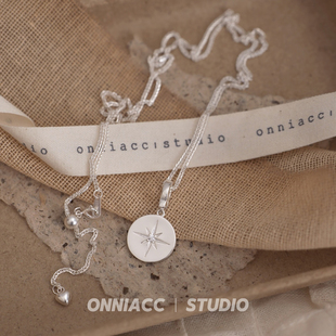 星星六芒星水钻圆牌项链女毛衣链纯银高级感轻奢小众2025年新款