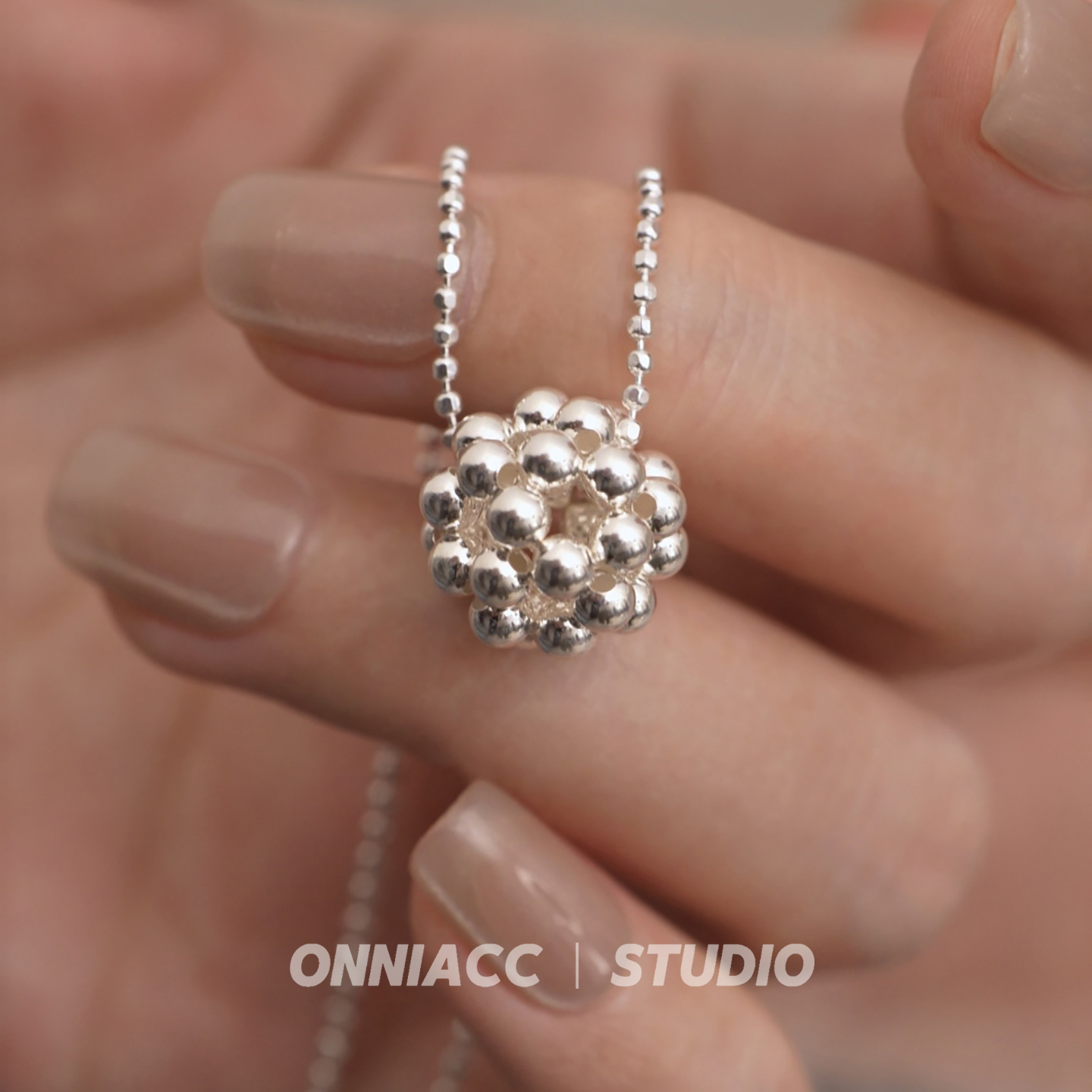 爆米花圆球吊坠项链女锁骨链纯银