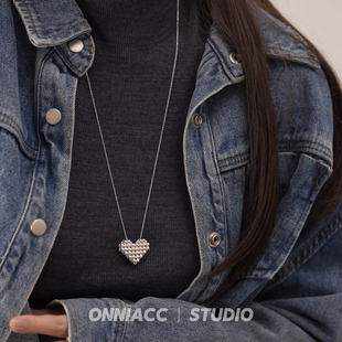 米珠圆球爱心吊坠项链女长款 毛衣链纯银配饰秋冬高级感轻奢小众