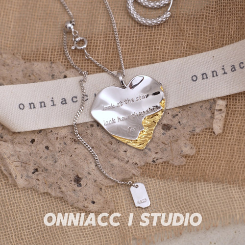 褶皱爱心项链女长款毛衣链纯银