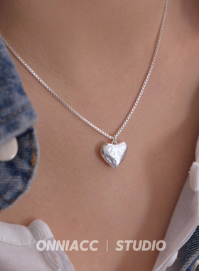 捶打纹爱心吊坠项链女短款锁骨链