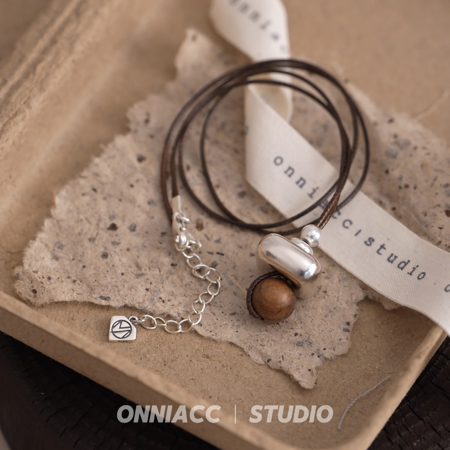 方块圆球黑绳项链长款毛衣链纯银