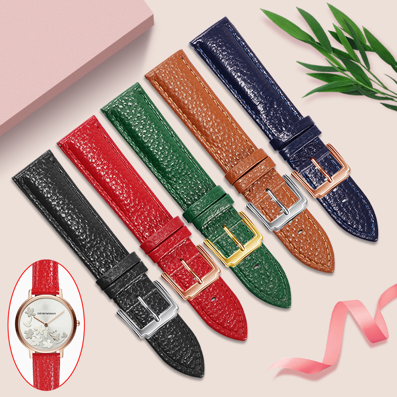 荔枝纹真皮表带适配天梭浪琴依波天王DW罗西尼CK华为表男女款配件