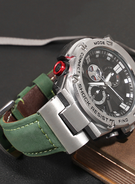 适配卡西欧GST-B100/S130/W300GL/400G/W330钢铁之心真皮手表带男