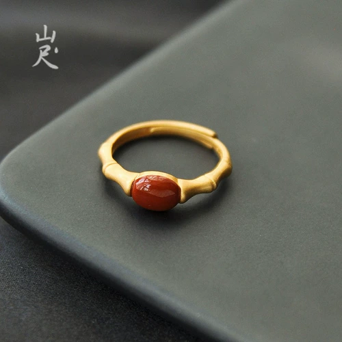 Агатовое ретро небольшое дизайнерское бамбуковое красное рубиновое кольцо, китайский стиль