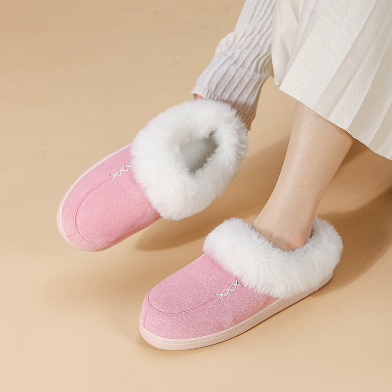 居家棉拖鞋冬季女士浅包跟保暖加绒男包脚防滑暖和成人有后跟室内