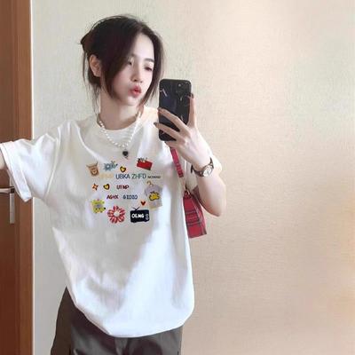 重磅纯棉白色短袖t恤女夏季2025新款爆款宽松设计感小众半袖上衣
