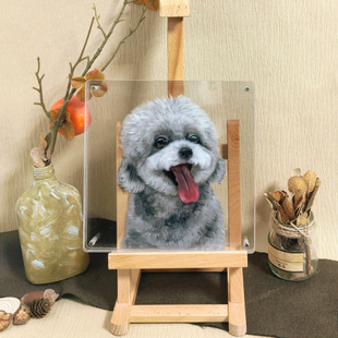 85手绘多层亚克力玻璃立体油画宠物狗猫纪念礼品装饰画肖像定制