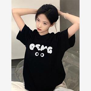 美式复古黑色纯棉短袖T恤女2024新款夏季潮牌设计感小众半袖上衣