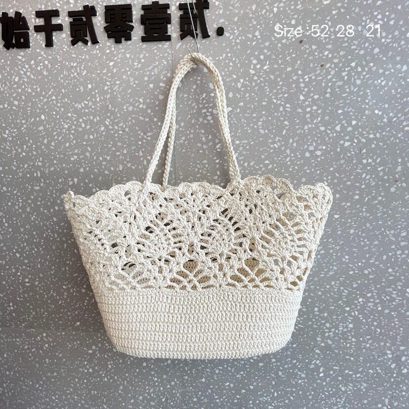 明星同款蜡绳手工单肩钩编包女士编织包包手提包棉包针织包沙滩包
