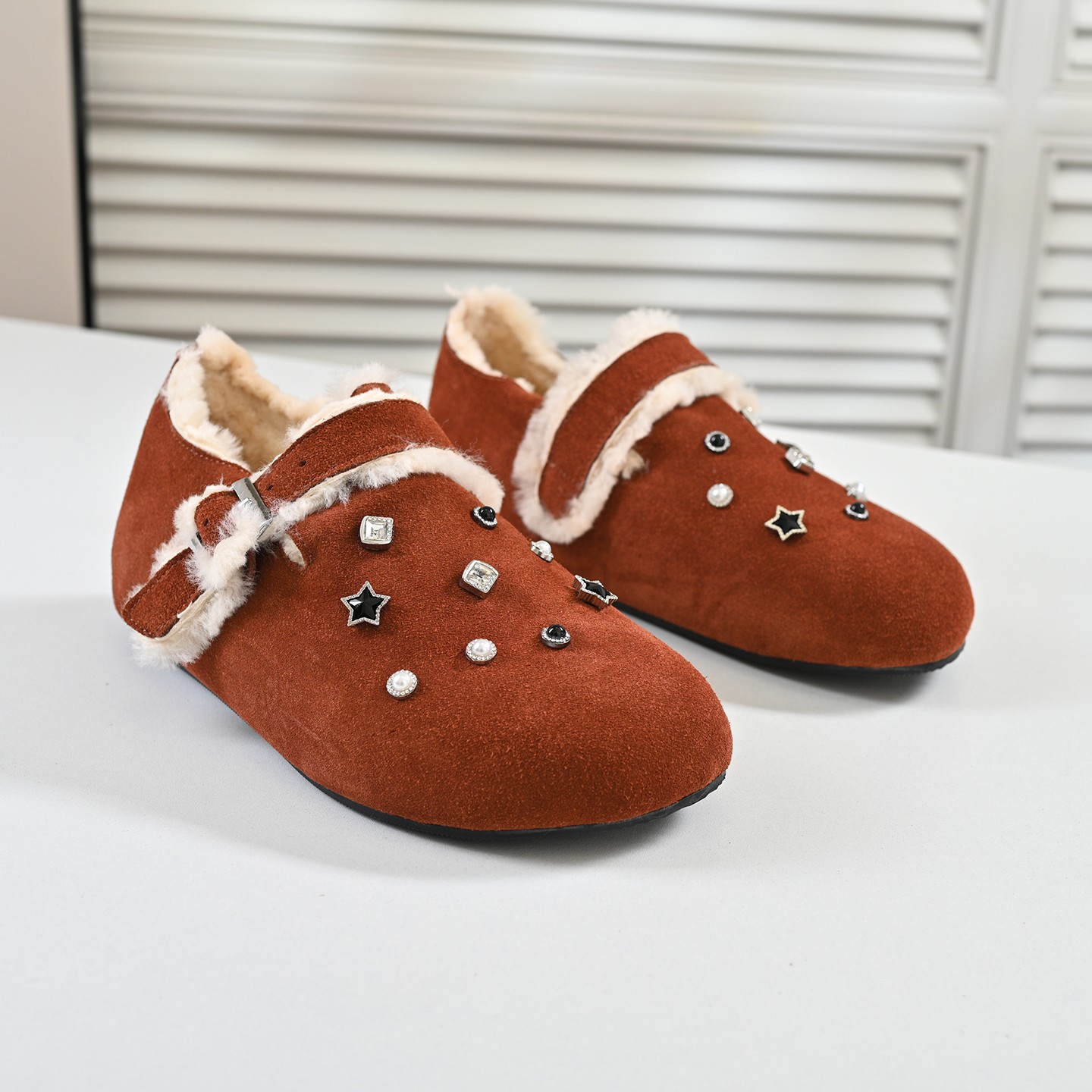 步享糖色羊羔毛勃肯毛毛鞋女冬季