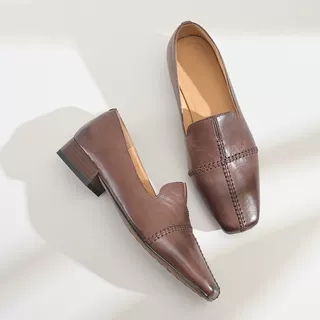 步享~ 原创复古一脚蹬小皮鞋女简约舒适方头平底低跟真皮深口单鞋,女鞋,深口单鞋,淘宝优惠券,粉丝福利购,淘宝优惠卷