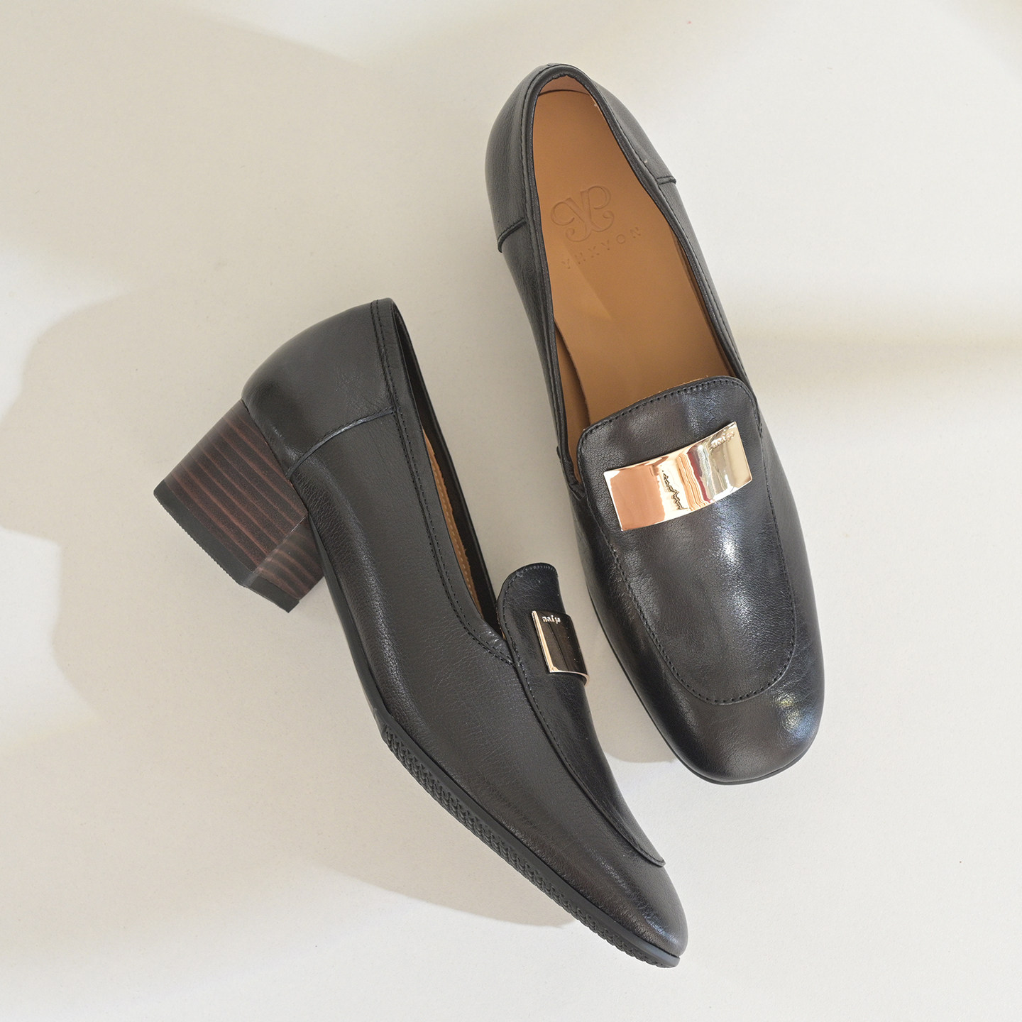 履约~头层胎牛皮深口单鞋女通勤金属扣粗跟中跟真皮一脚蹬豆豆鞋,女鞋,深口单鞋,淘宝优惠券,粉丝福利购,淘宝优惠卷