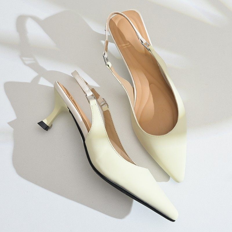 步享~ 法式拼色包头凉鞋女夏时尚尖头中跟细跟真皮浅口后空配裙子,女鞋,时装凉鞋,淘宝优惠券,粉丝福利购,淘宝优惠卷