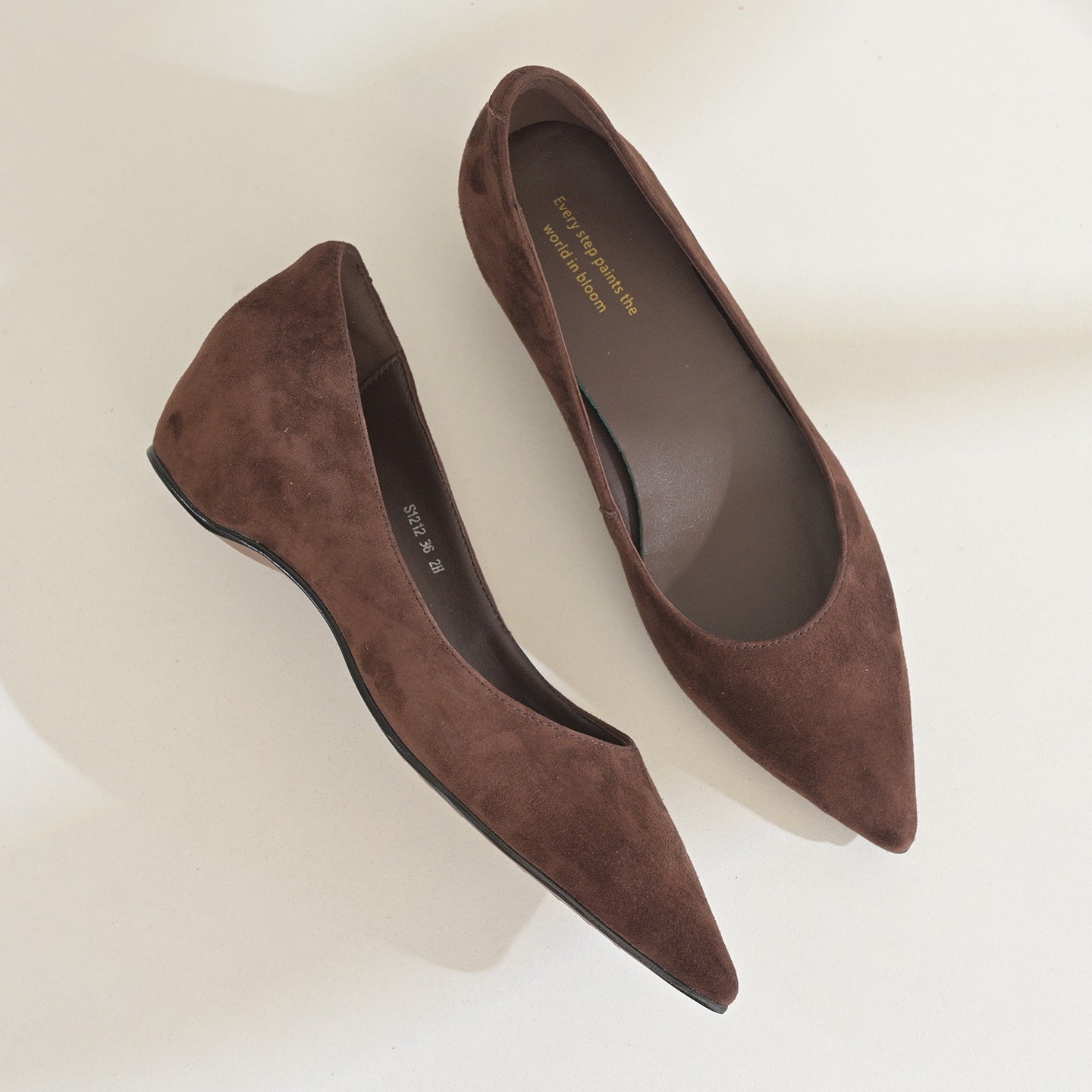 步享法式羊皮单鞋女软底棕色