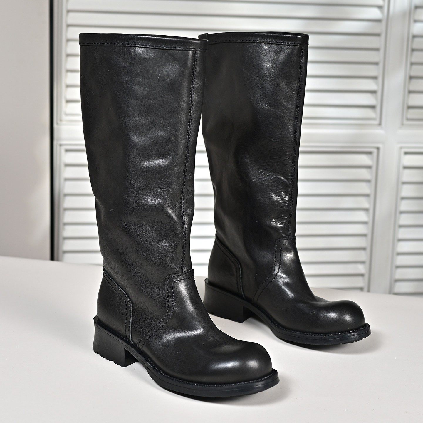 步享~黑色圆头中跟高筒靴女长靴2025新款复古粗跟真皮套筒骑士靴,女鞋,骑士靴,淘宝优惠券,粉丝福利购,淘宝优惠卷