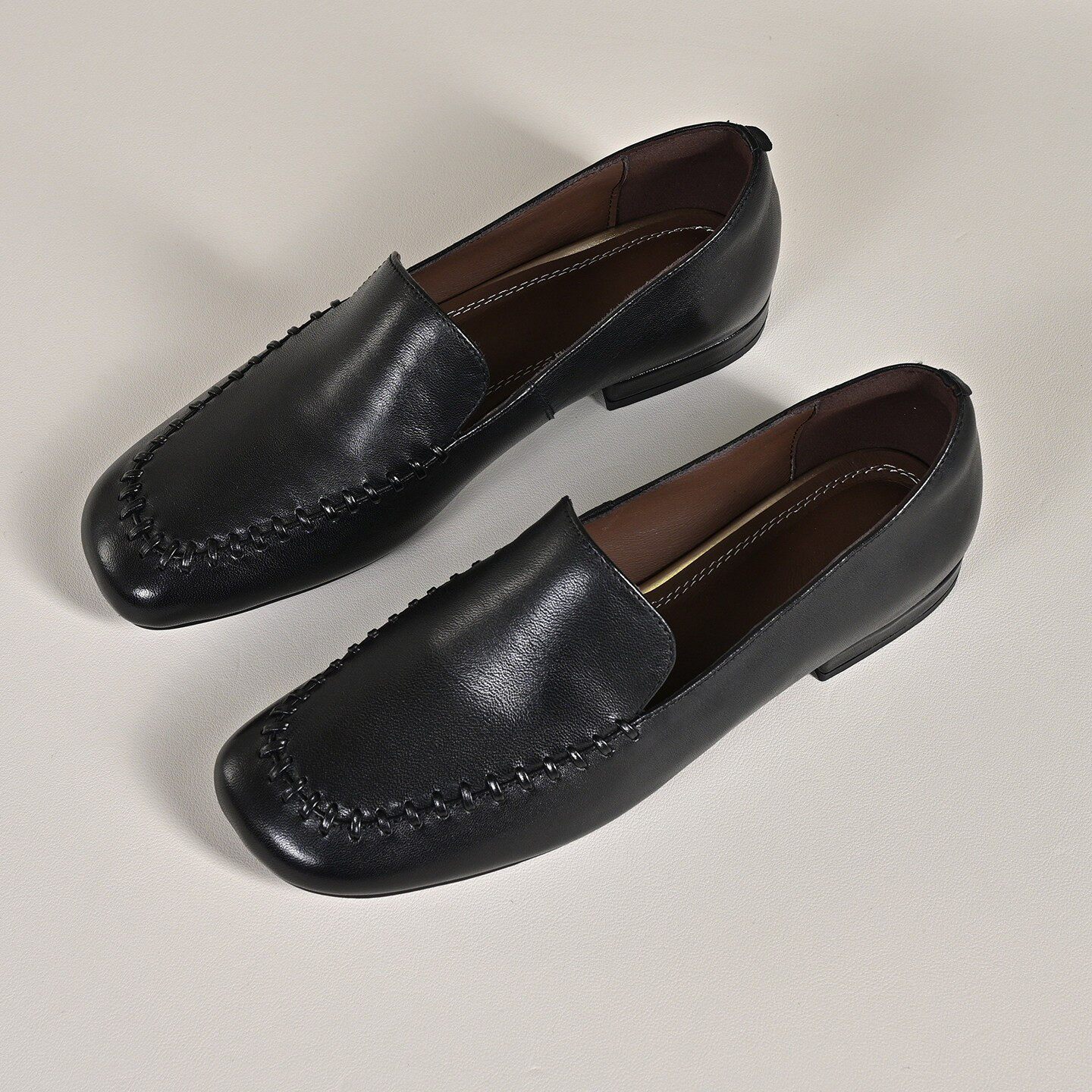 步享~头层牛皮乐福鞋女软底轻便简约方头平底真皮一脚蹬休闲单鞋