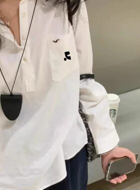 韩国restandrecretion简约白色polo领衬衫休闲衬衣松弛百搭外套女