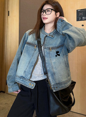 【韩国购】Restandretion复古水洗蓝做旧长袖牛仔外套夹克女