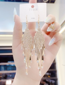 奢华微镶满钻流苏耳坠女个性 长款 耳环高级感时尚 夸张网红宴会耳饰