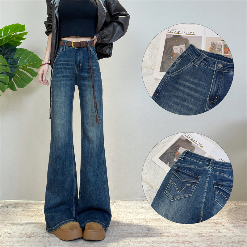 迪否直筒微喇牛仔裤女秋冬加绒2025新款不贴腿时尚高腰显瘦喇叭裤