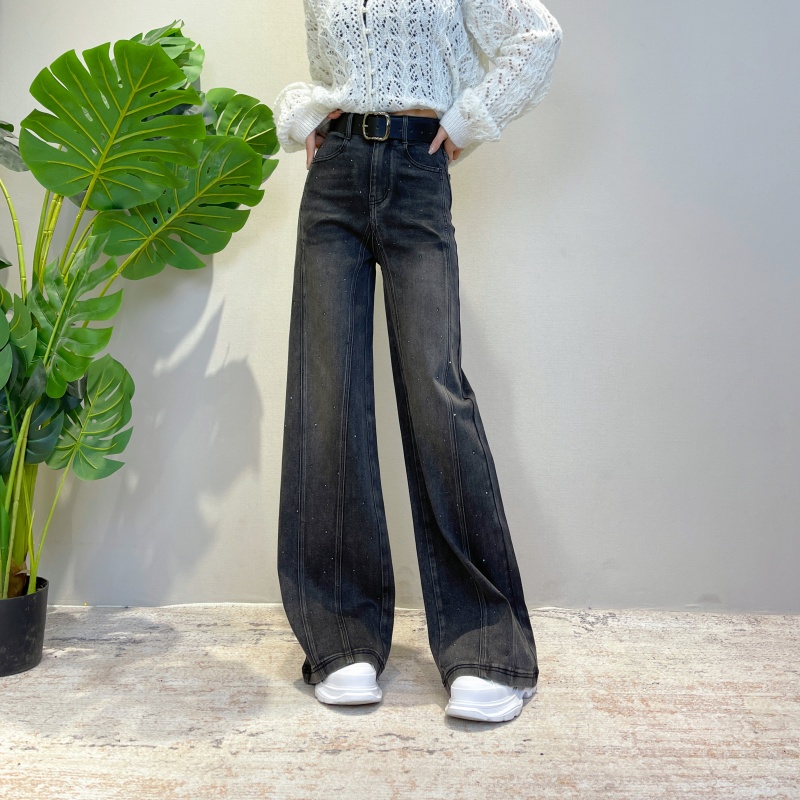 2025秋季女新款高腰显瘦镶钻阔腿裤时尚垂感小个子宽松不贴腿