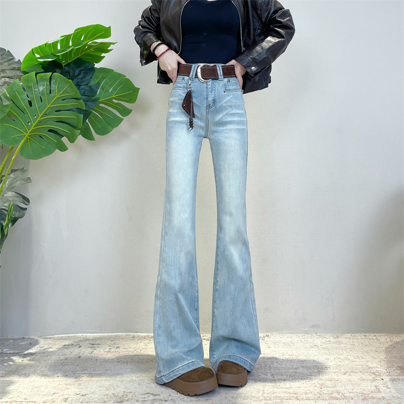 迪否爆款高腰显瘦直筒牛仔裤2025秋冬新款加绒气质百搭微喇裤