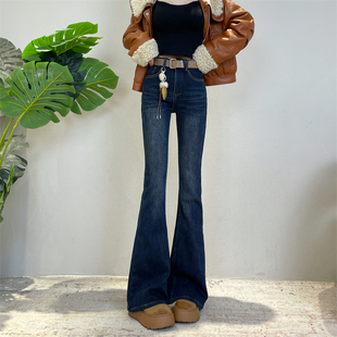 迪否高腰微喇牛仔裤女款春季2026新款裤子修身高腰显瘦时尚喇叭裤