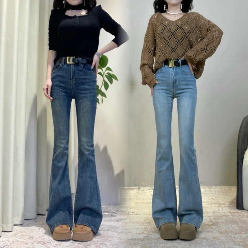 秋冬加绒水洗微喇牛仔裤